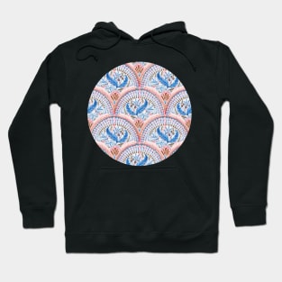 Art Deco Fresco in Sky Blue and Coral Hoodie